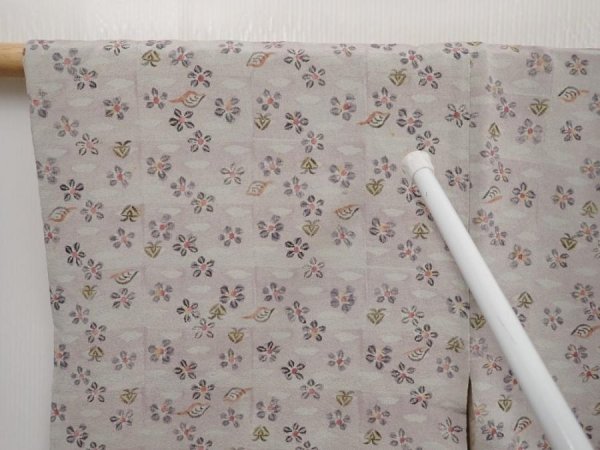 Photo7: 6514T06z640 Vintage Japanese Kimono Silk HAORI Flower Light gray (7)