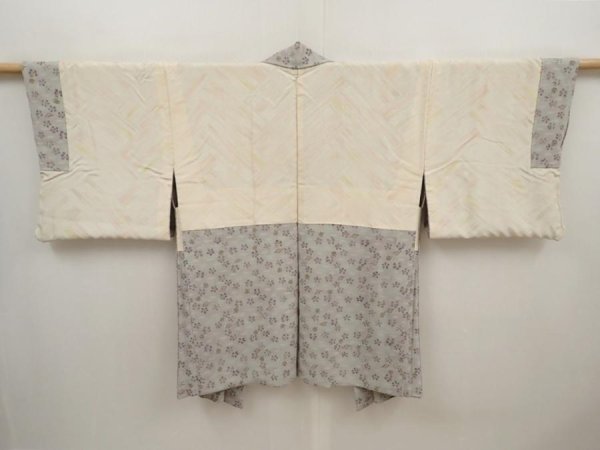 Photo8: 6514T06z640 Vintage Japanese Kimono Silk HAORI Flower Light gray (8)
