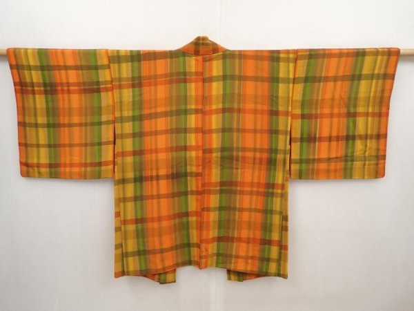 Photo1: 6514T07z550 Vintage Japanese Kimono Silk HAORI  Dark orange (1)