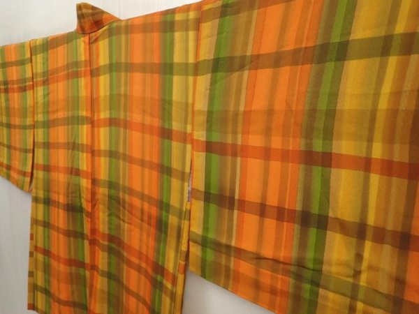 Photo2: 6514T07z550 Vintage Japanese Kimono Silk HAORI  Dark orange (2)