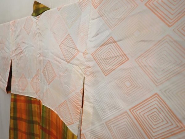 Photo7: 6514T07z550 Vintage Japanese Kimono Silk HAORI  Dark orange (7)