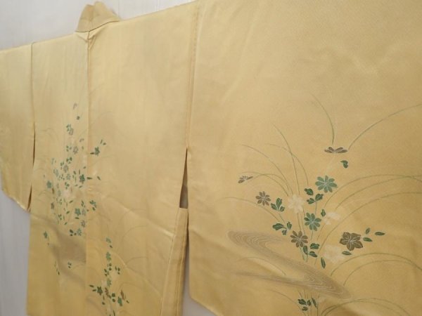 Photo2: 6514T08z580 Vintage Japanese Kimono Silk HAORI Flower Saffron yellow (2)