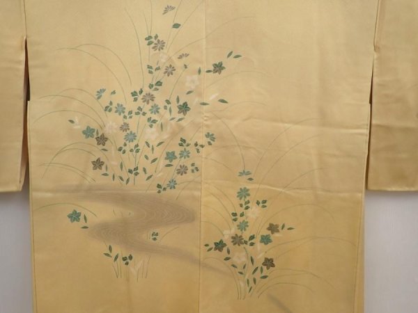 Photo3: 6514T08z580 Vintage Japanese Kimono Silk HAORI Flower Saffron yellow (3)