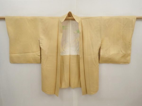 Photo5: 6514T08z580 Vintage Japanese Kimono Silk HAORI Flower Saffron yellow (5)