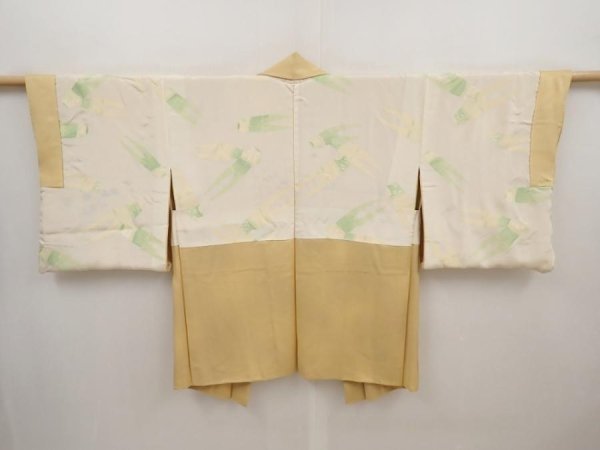 Photo6: 6514T08z580 Vintage Japanese Kimono Silk HAORI Flower Saffron yellow (6)