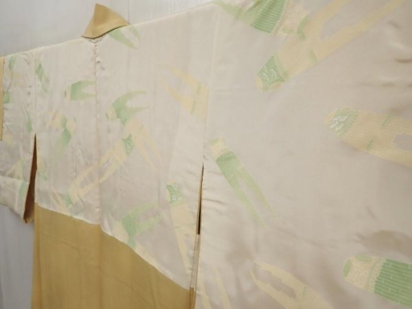 Photo7: 6514T08z580 Vintage Japanese Kimono Silk HAORI Flower Saffron yellow (7)