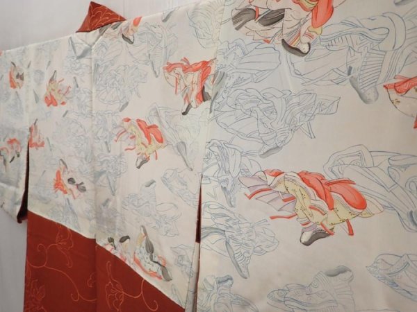 Photo2: 6514T09z560 Vintage Japanese Kimono Silk HAORI Flower Red-Brown (2)