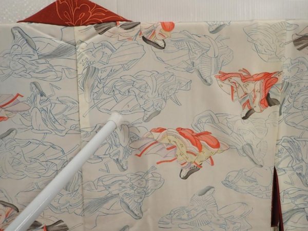 Photo3: 6514T09z560 Vintage Japanese Kimono Silk HAORI Flower Red-Brown (3)