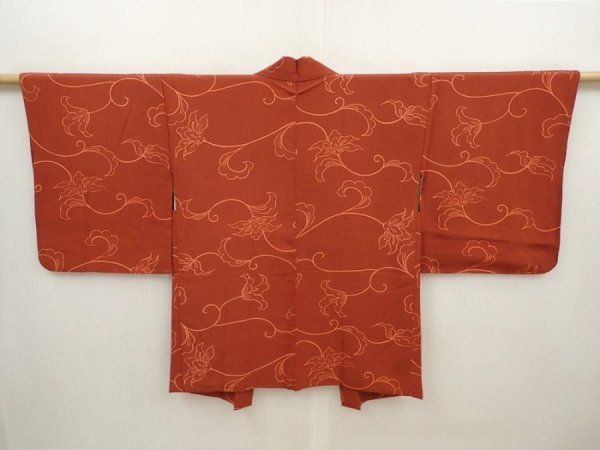 Photo5: 6514T09z560 Vintage Japanese Kimono Silk HAORI Flower Red-Brown (5)