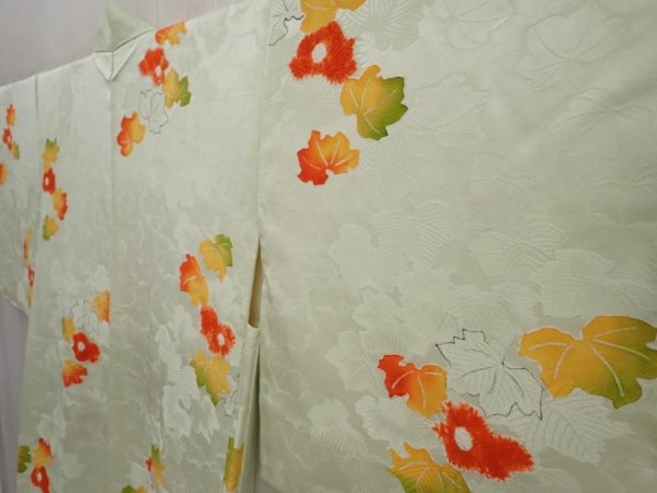 Photo2: 6514T10z590 Vintage Japanese Kimono Silk HAORI Ivy Soft green (2)