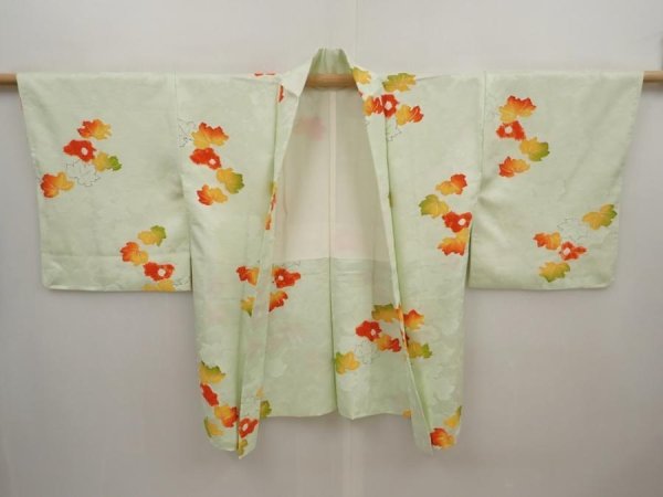 Photo5: 6514T10z590 Vintage Japanese Kimono Silk HAORI Ivy Soft green (5)