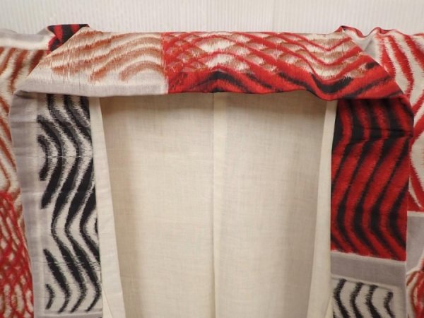 Photo8: 6514T11z630 Vintage Japanese Kimono Silk TSUMUGI  Dark red  Light gray (8)