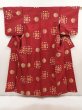 Photo1: 6514T12z750 Vintage Japanese Kimono Silk MEISEN KOMON  Dark red (1)