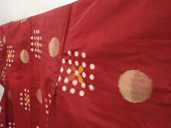 Photo2: 6514T12z750 Vintage Japanese Kimono Silk MEISEN KOMON  Dark red (2)