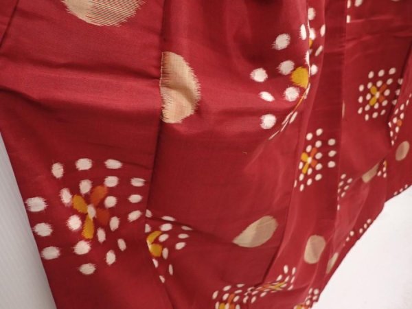 Photo3: 6514T12z750 Vintage Japanese Kimono Silk MEISEN KOMON  Dark red (3)