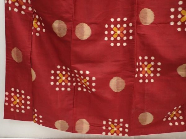 Photo4: 6514T12z750 Vintage Japanese Kimono Silk MEISEN KOMON  Dark red (4)