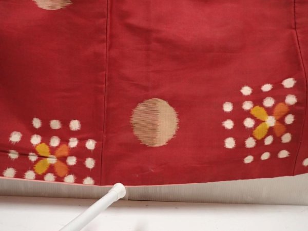 Photo8: 6514T12z750 Vintage Japanese Kimono Silk MEISEN KOMON  Dark red (8)