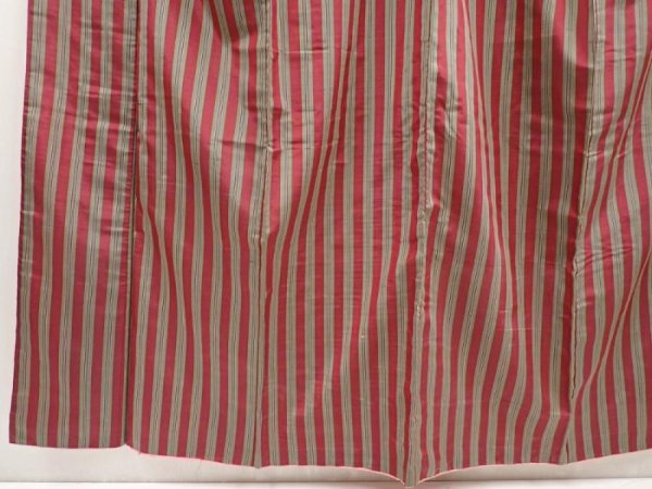 Photo4: 6514T13z660 Vintage Japanese Kimono Silk TSUMUGI Stripe Wine red (4)