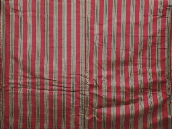 Photo5: 6514T13z660 Vintage Japanese Kimono Silk TSUMUGI Stripe Wine red (5)