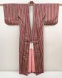 Photo8: 6514T13z660 Vintage Japanese Kimono Silk TSUMUGI Stripe Wine red (8)