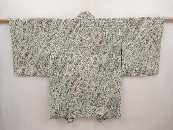 Photo1: 6515T09z460 Vintage Japanese Kimono Silk HAORI  Grass green (1)