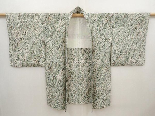 Photo5: 6515T09z460 Vintage Japanese Kimono Silk HAORI  Grass green (5)