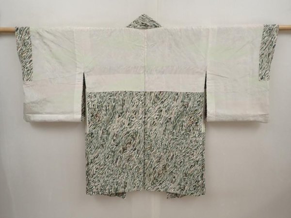 Photo6: 6515T09z460 Vintage Japanese Kimono Silk HAORI  Grass green (6)