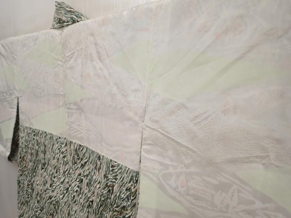Photo7: 6515T09z460 Vintage Japanese Kimono Silk HAORI  Grass green (7)
