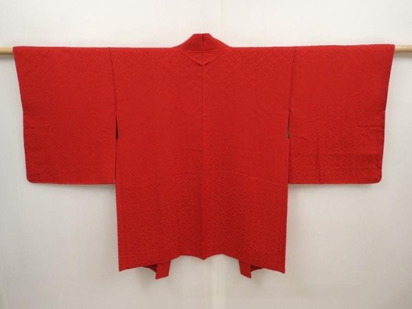 Photo1: 6515T10z520 Vintage Japanese Kimono Silk HAORI Shippo Dark red (1)