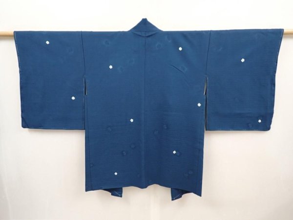 Photo1: 6515T11z500 Vintage Japanese Kimono Silk HAORI Flower Dull blue (1)