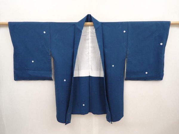 Photo5: 6515T11z500 Vintage Japanese Kimono Silk HAORI Flower Dull blue (5)