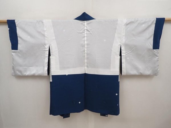 Photo6: 6515T11z500 Vintage Japanese Kimono Silk HAORI Flower Dull blue (6)