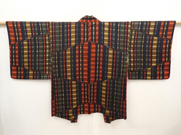 Photo1: 6515T03z580 Vintage Japanese Kimono Silk HAORI  Dark navy (1)