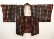 Photo5: 6515T03z580 Vintage Japanese Kimono Silk HAORI  Dark navy (5)