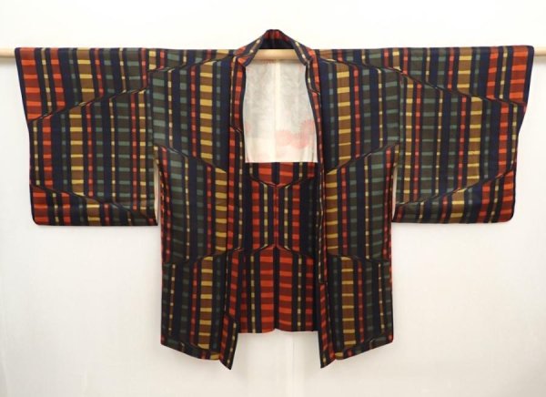Photo5: 6515T03z580 Vintage Japanese Kimono Silk HAORI  Dark navy (5)