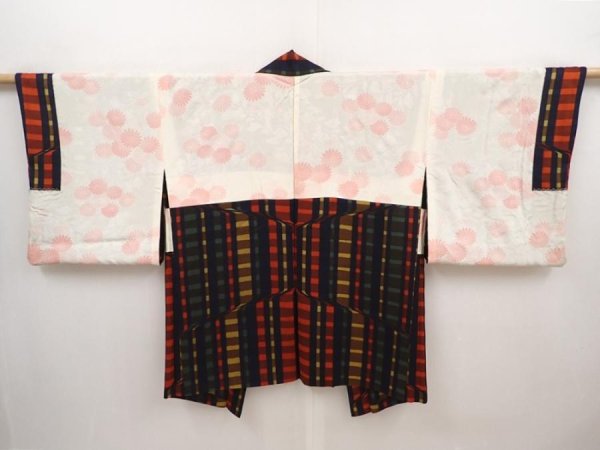 Photo6: 6515T03z580 Vintage Japanese Kimono Silk HAORI  Dark navy (6)