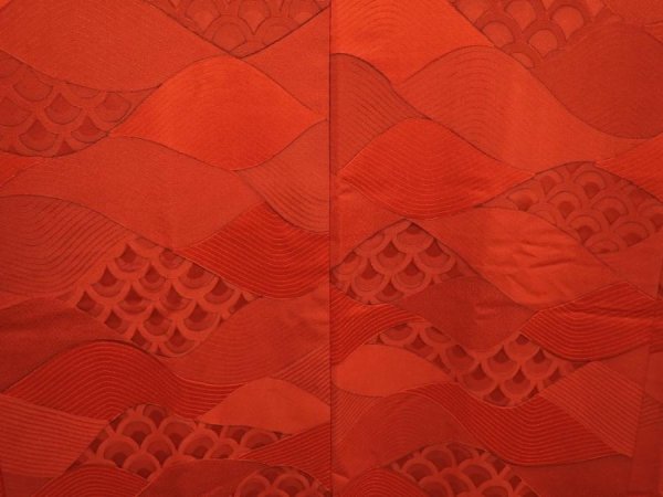 Photo3: 6515T04z590 Vintage Japanese Kimono Silk HAORI Wave Dark red (3)