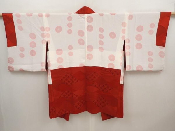 Photo6: 6515T04z590 Vintage Japanese Kimono Silk HAORI Wave Dark red (6)