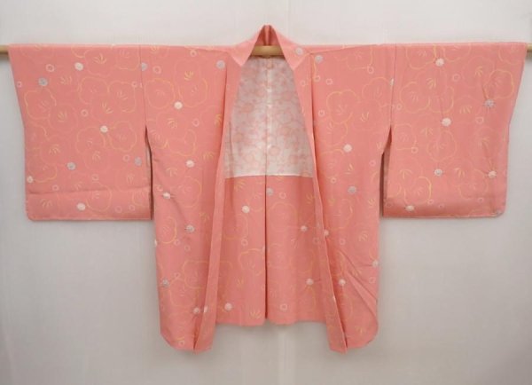Photo5: 6515T05z600  Japanese Kimono Silk HAORI Plum blossom Pink (5)