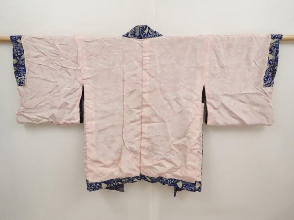 Photo6: 6515T06z480 Vintage Japanese Kimono Crepe Silk HAORI  Dark blue (6)