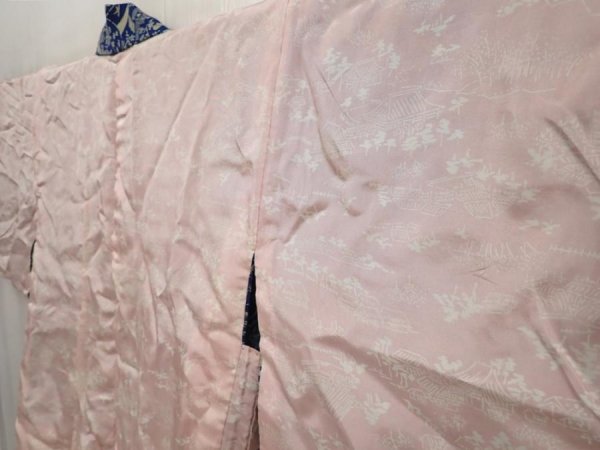Photo7: 6515T06z480 Vintage Japanese Kimono Crepe Silk HAORI  Dark blue (7)