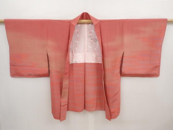 Photo5: 6515T07z560  Japanese Kimono Silk HAORI Shading off Coral pink (5)