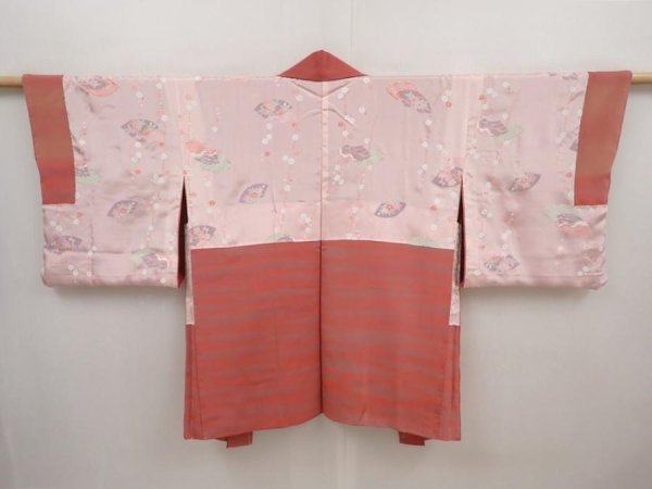 Photo6: 6515T07z560  Japanese Kimono Silk HAORI Shading off Coral pink (6)