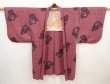 Photo5: 6515T08z590 Vintage Japanese Kimono Cotton HAORI Rose Wine red (5)