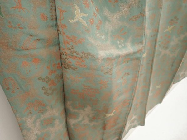 Photo3: 6515T12z1060 Vintage Japanese Kimono Silk KOMON Bird Sage green (3)