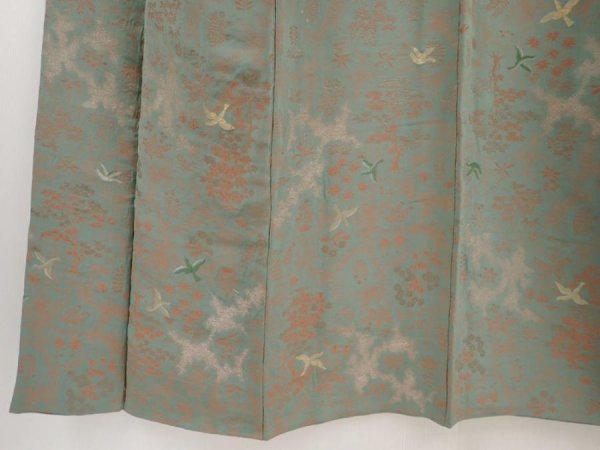 Photo4: 6515T12z1060 Vintage Japanese Kimono Silk KOMON Bird Sage green (4)