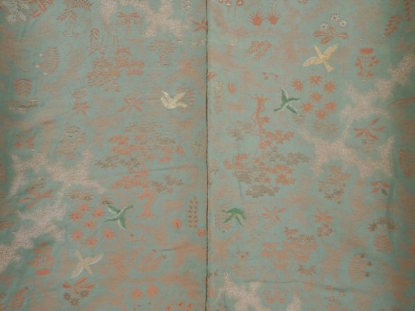 Photo5: 6515T12z1060 Vintage Japanese Kimono Silk KOMON Bird Sage green (5)