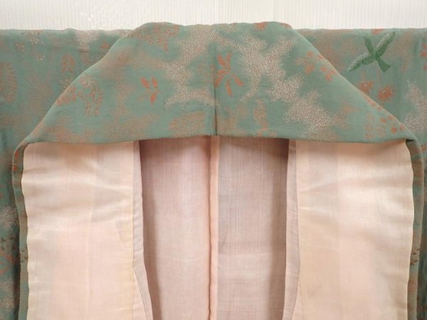 Photo7: 6515T12z1060 Vintage Japanese Kimono Silk KOMON Bird Sage green (7)