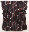 Photo1: 6515T13z740 Vintage Japanese Kimono Silk MEISEN KOMON  Black (1)