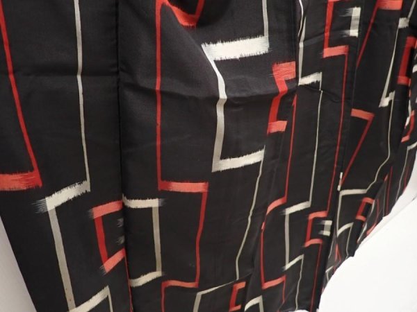 Photo3: 6515T13z740 Vintage Japanese Kimono Silk MEISEN KOMON  Black (3)